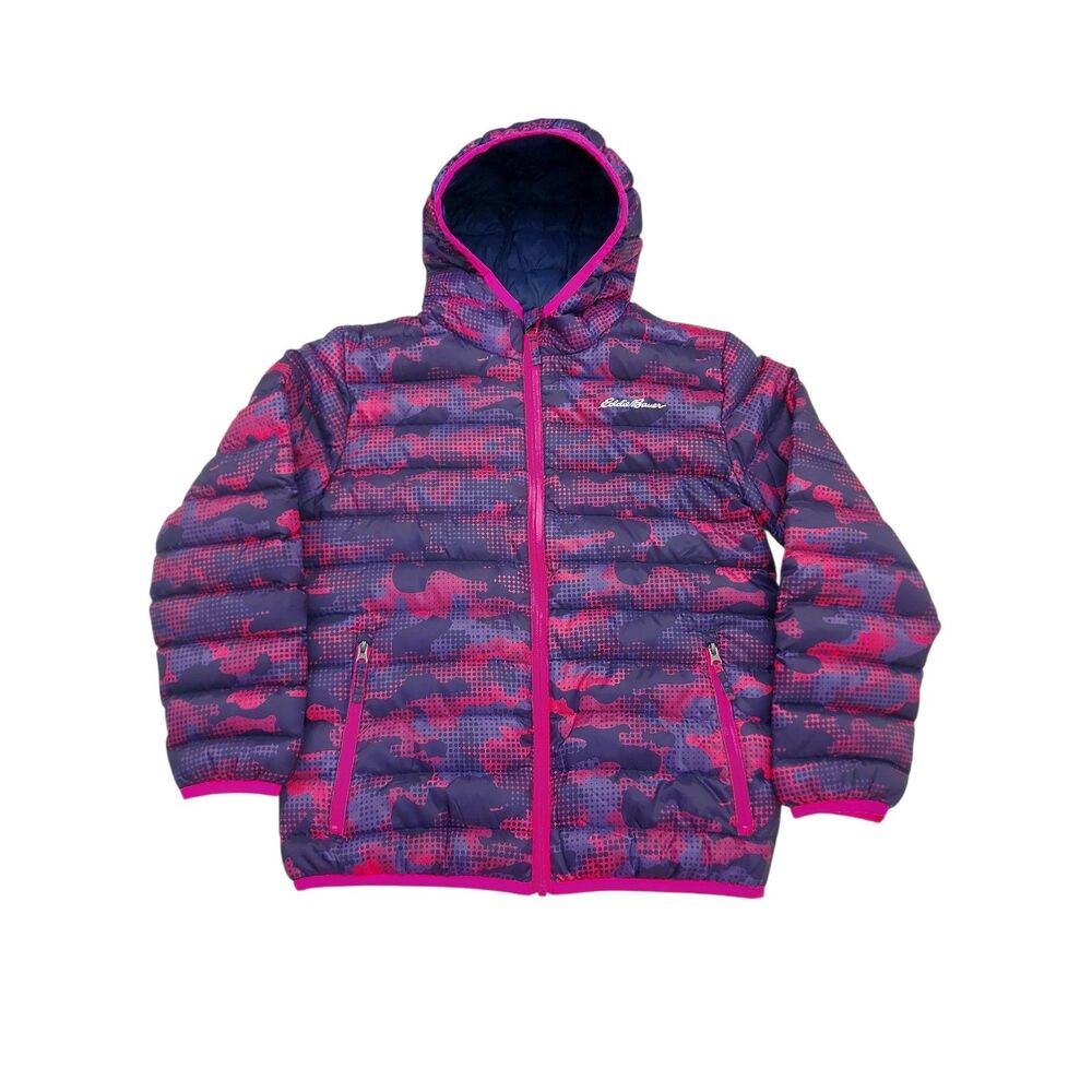 Eddie Bauer Puffer Jacket Girls Small 7/8 Pink Purple Warm Outdoor Winter Travel